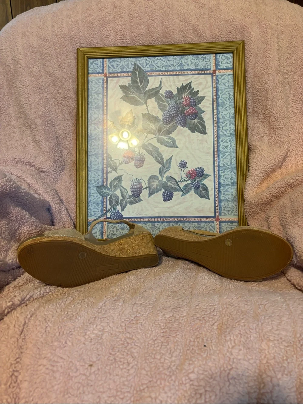 Alex Marie Shimmery Tan Wedge Sandals with Ankle Strap